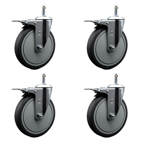 Service Caster 6'' Thermo Rubber Swivel 7/16'' Stem Caster Set with Total Lock Brake, 4PK SCC-GRTTL20S614-TPRB-716138-4